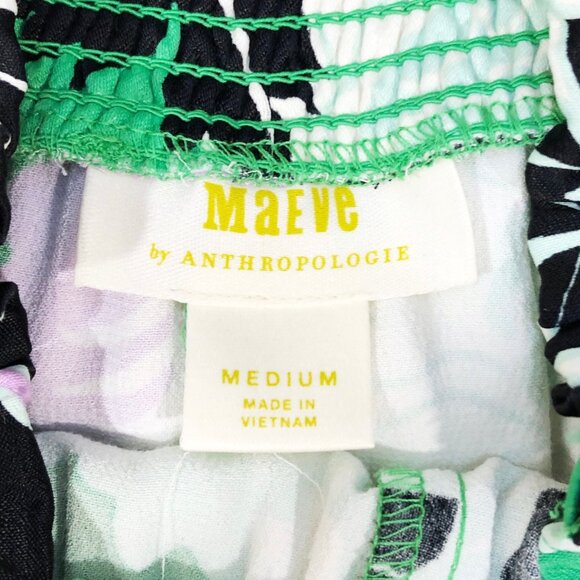 ANTHRO Maeve The Saria Smocked Tropical Floral Wide-Leg Pants Lavender/Green M - Picture 12 of 14